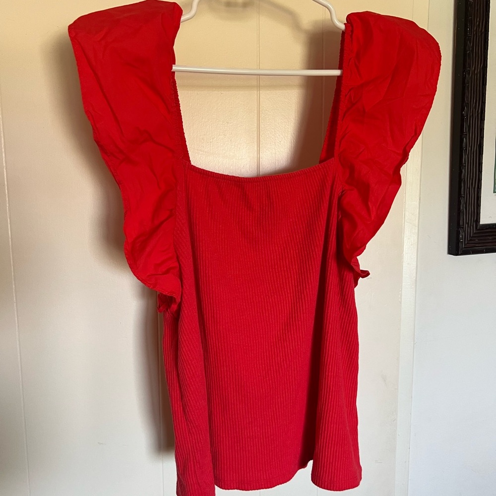 A New Day Red Ruffled Sleeveless Blouse